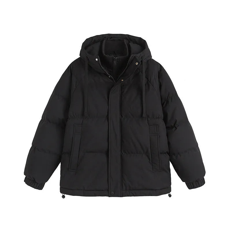 Two-piece winter jacket in mustard yellow colour with side seam pockets and cardigan style