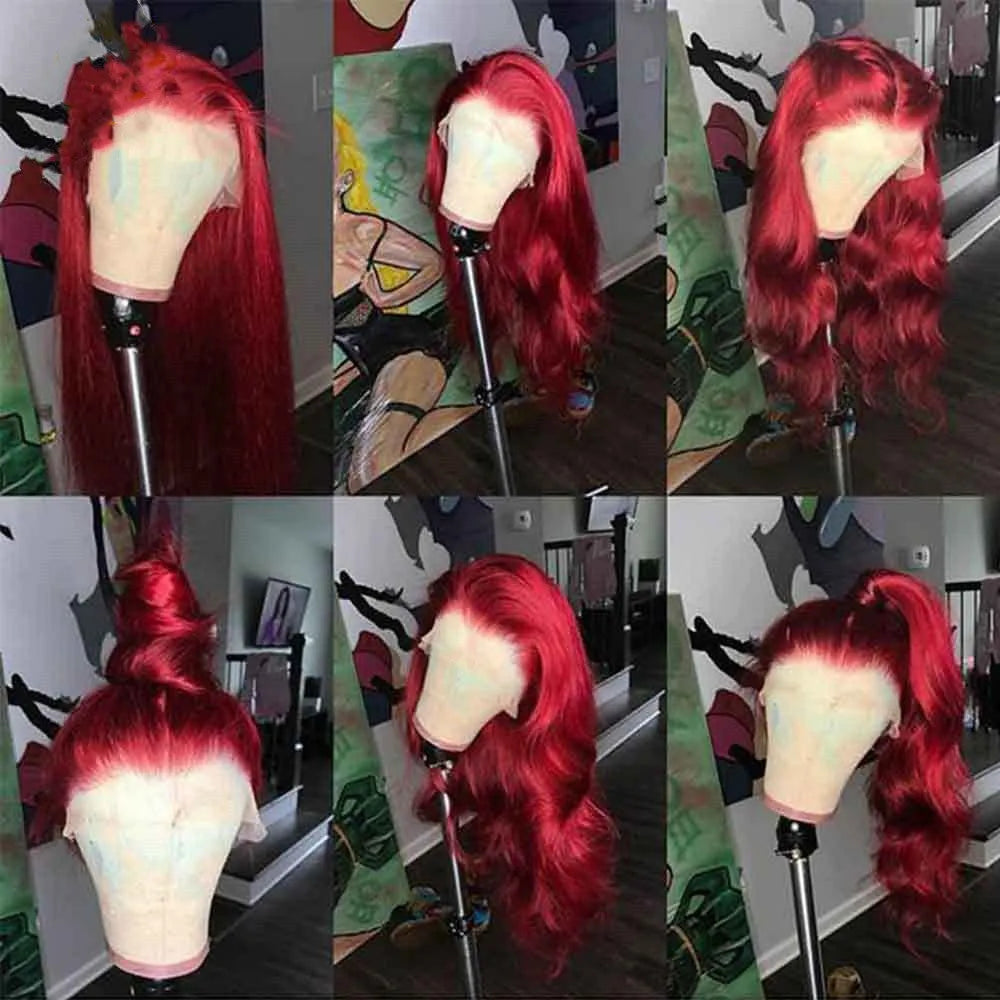 Burgundy lace front red wig made from high temperature wire for ladies natural style
