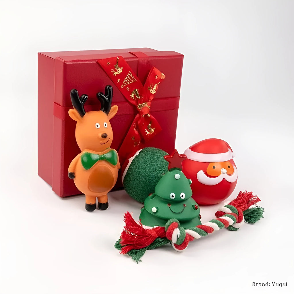 Christmas pet dog bite-resistant vinyl toy set with barbell sweet circle and bite rope