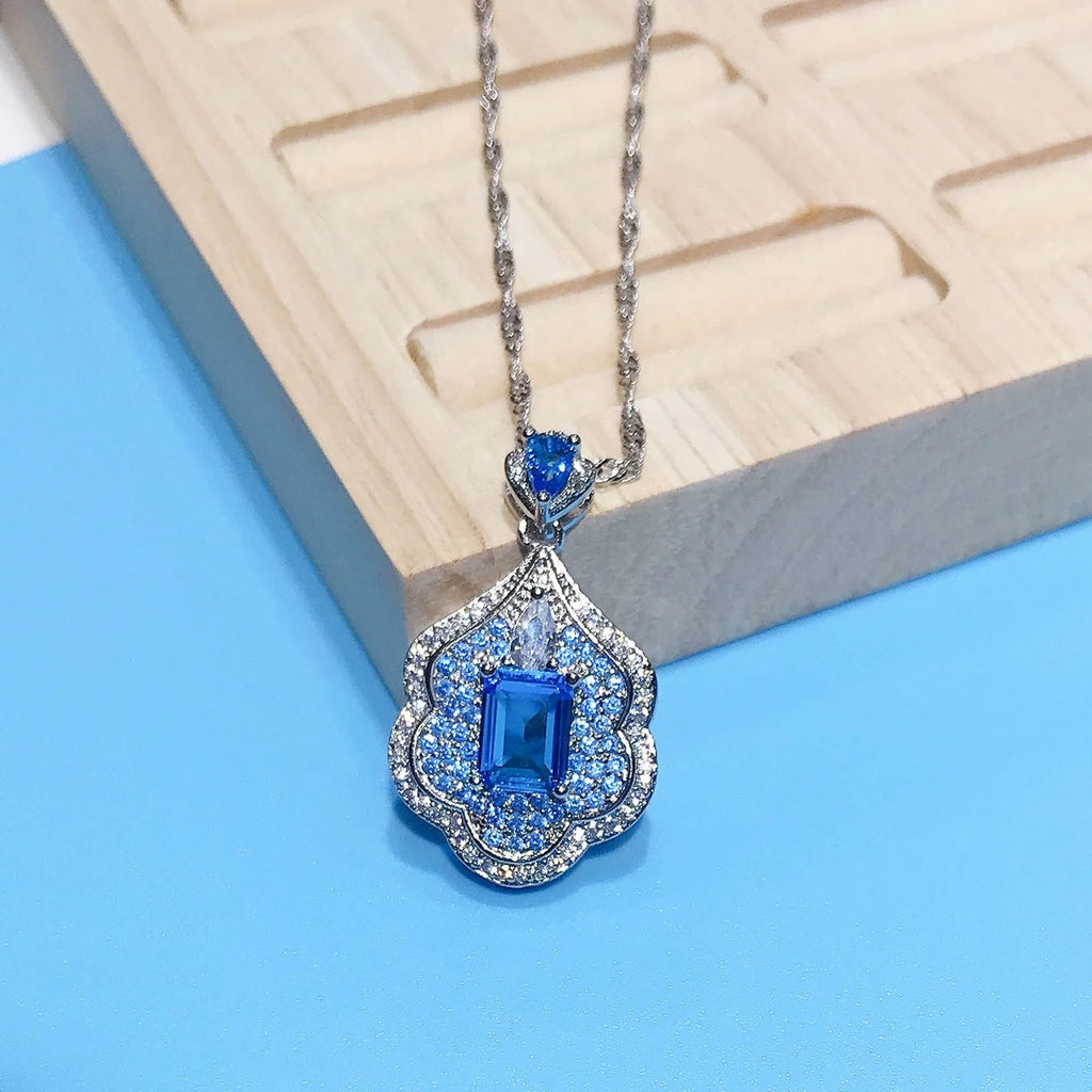 Personality Aquamarine Topaz Sky Mirror Pendant sea blue geometric shape copper pendant without chain