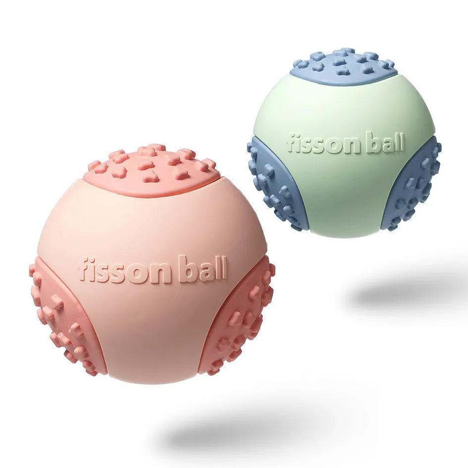 Green and pink 64mm durable dog rolling ball toy for small medium dogs