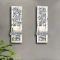 Pair of silver glass wall hanging candlesticks with modern minimalist design