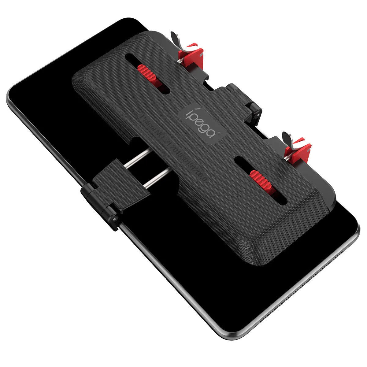 Black PUBG mobile gaming bracket with an extended trigger grip and telescopic phone fixing clip.
