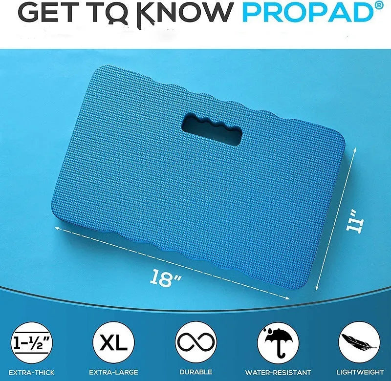 Blue Eva foam garden kneeler pad on grass, measuring 45cm long, for knee protection.