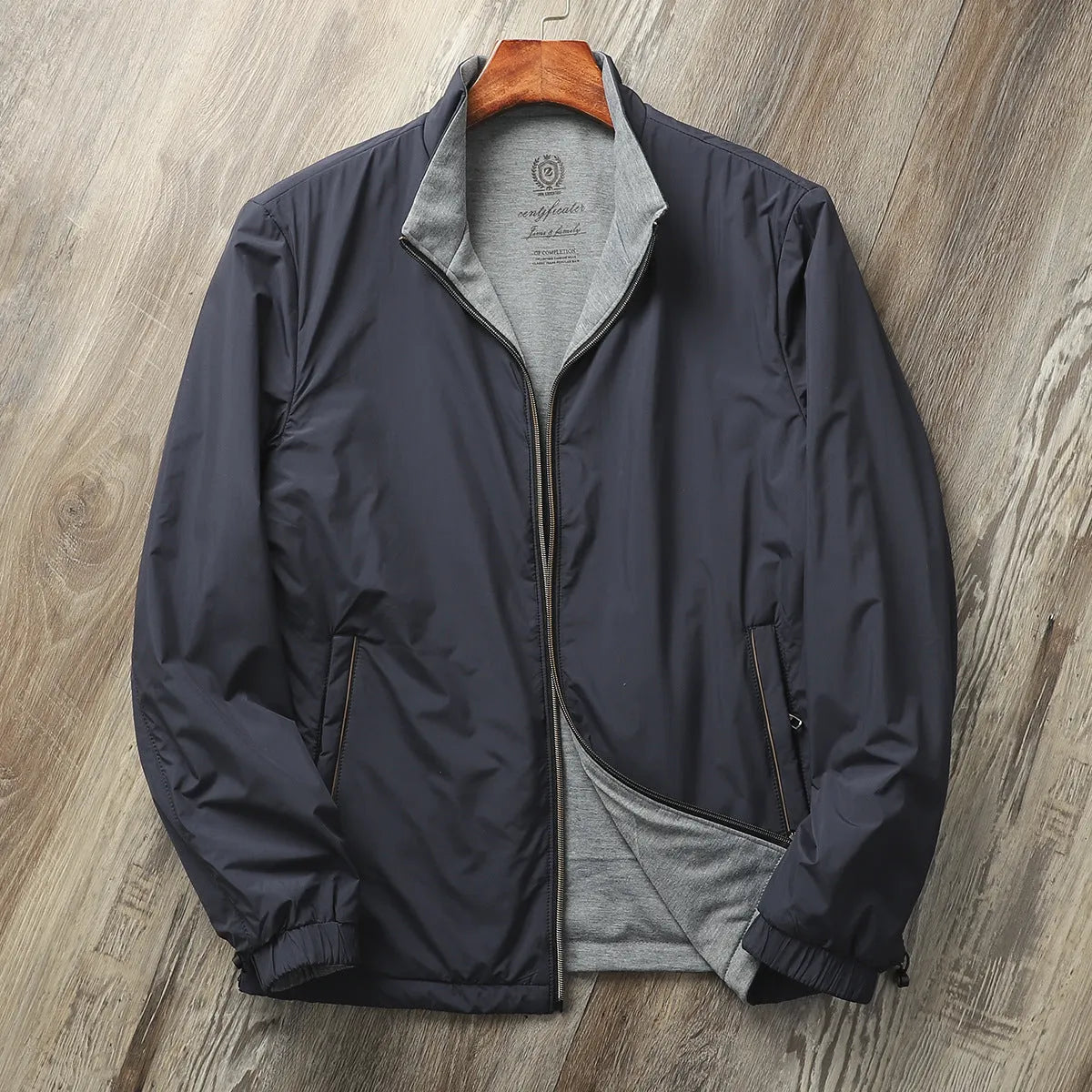 Men's stand collar casual jacket in polyester-cotton blend fabric available in multiple colours and sizes