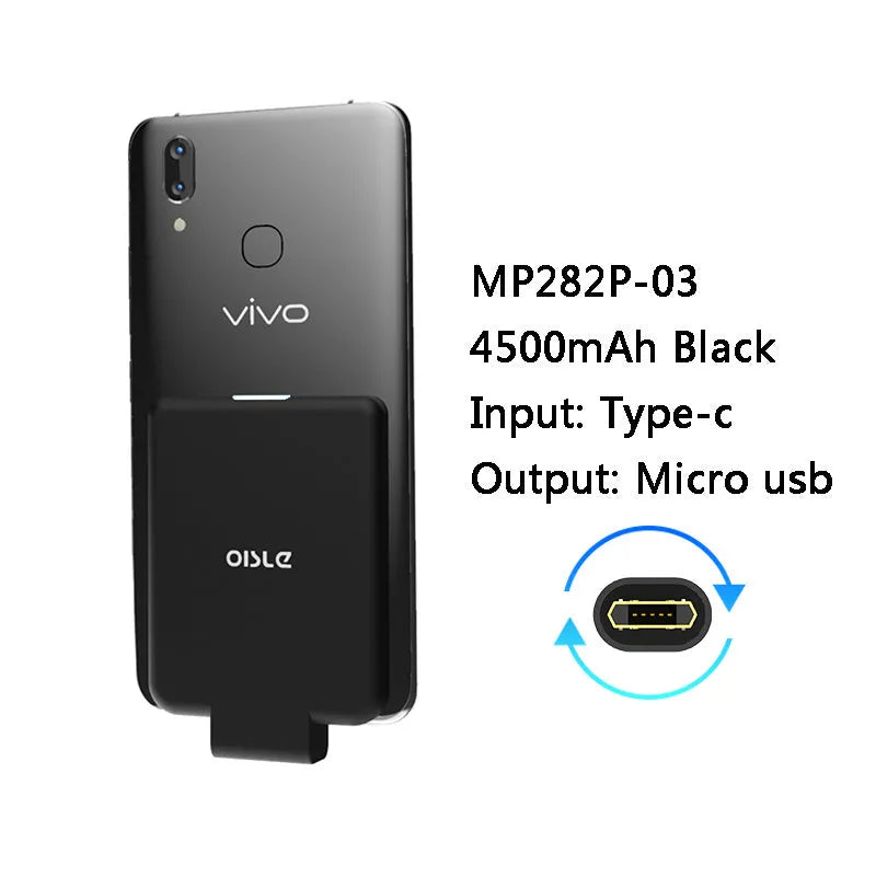 MP282P back clip battery 4500mAh for iPhone Android Type-C in black slim 9mm design
