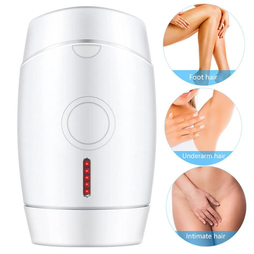 White home laser hair removal instrument with display screen on a compact handheld unit.