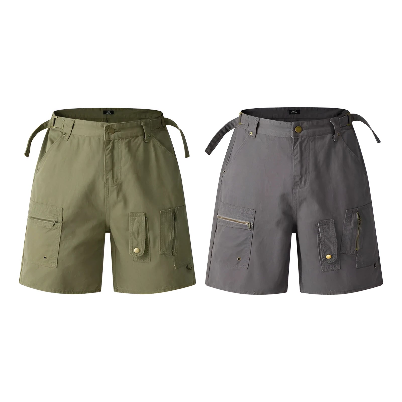 Retro workwear shorts in washed cotton with loose fit and half elastic waistband