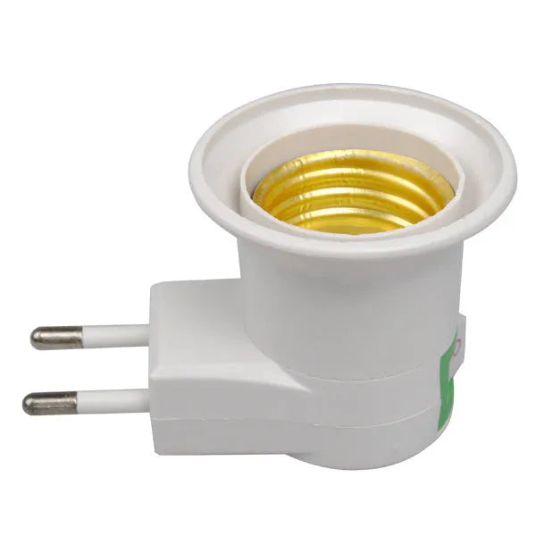 White E27 screw lamp holder wall adapter with integrated switch control