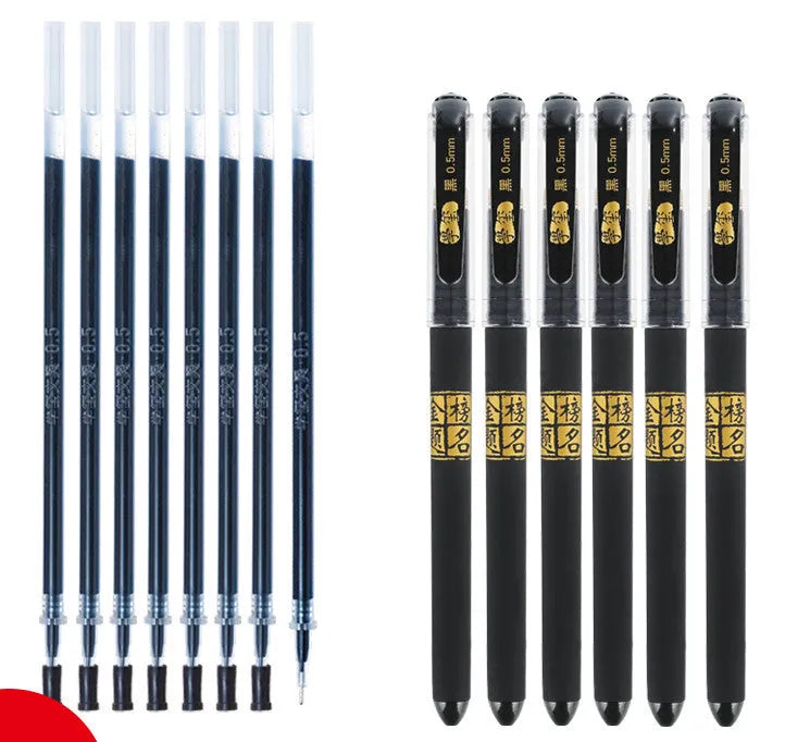 Carbon black gel pen with black ink, plastic body, and cap closure on white background