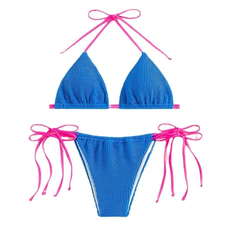 Women's lace up nylon swimsuit in solid colour, available in black, blue, light blue, purple, pink, sizes S M L