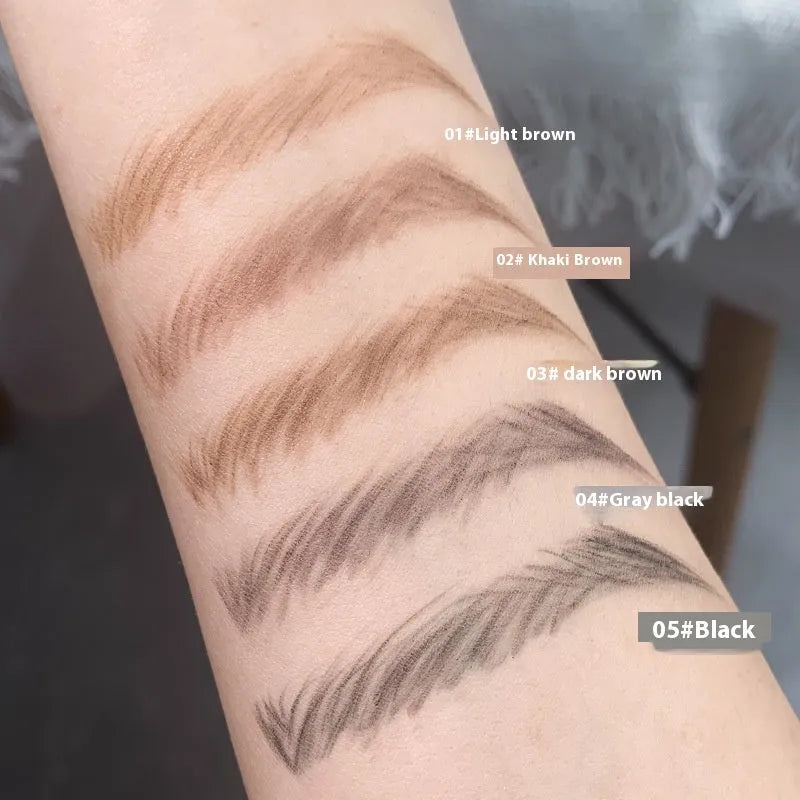 Small Gold Chopsticks Ultra-fine Eyebrow Pencil in five colour shades on a grey background.