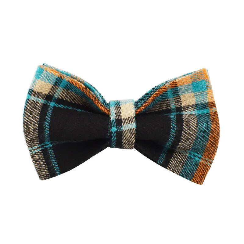 Green retro pet collar set with matching bow and dog vest on a light background