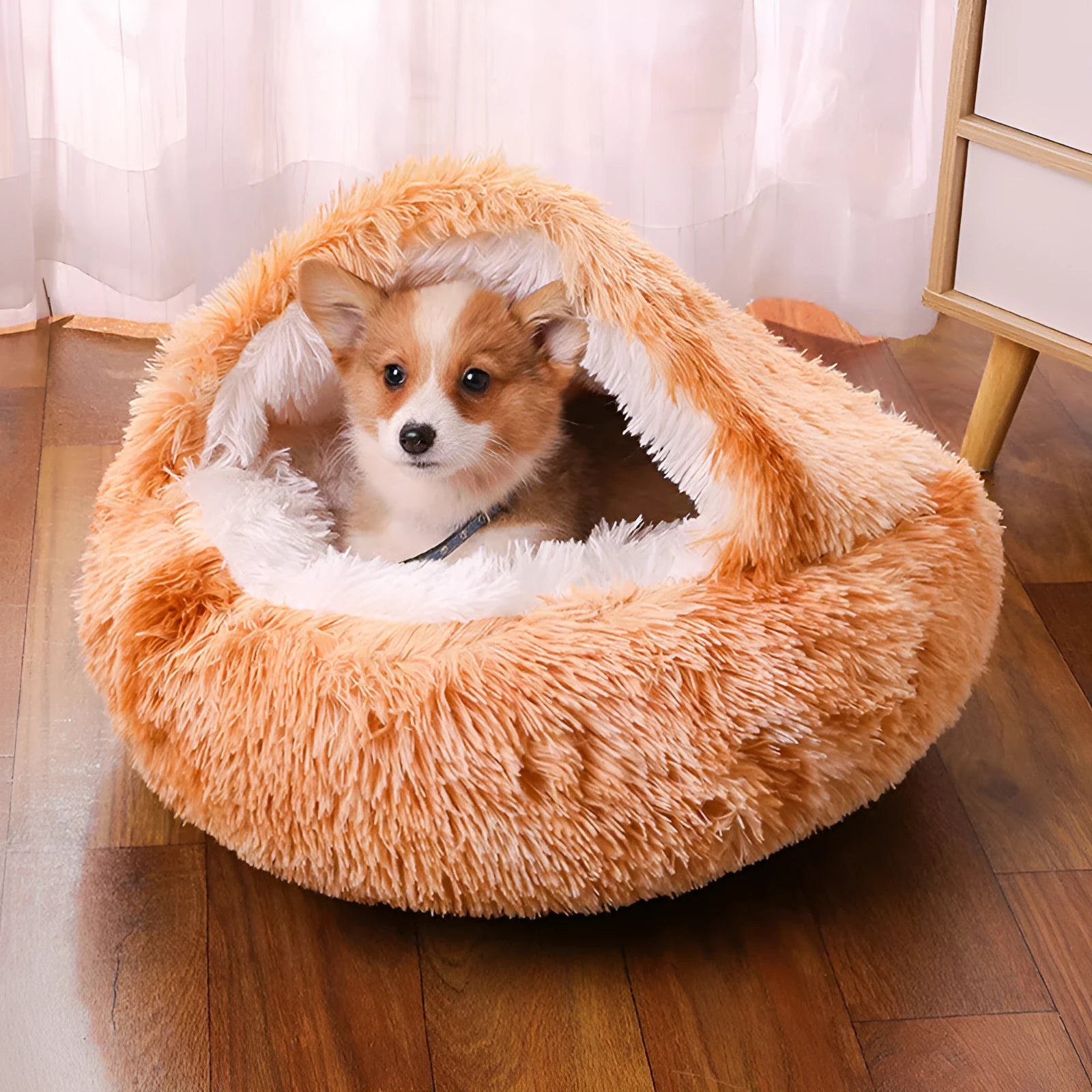 Waterproof cloth semi-enclosed dog kennel in gradient colour with warm room design