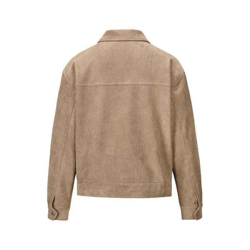 Thickened zipper big pocket jacket in slim fit, camel colour, with long sleeves and straight hem