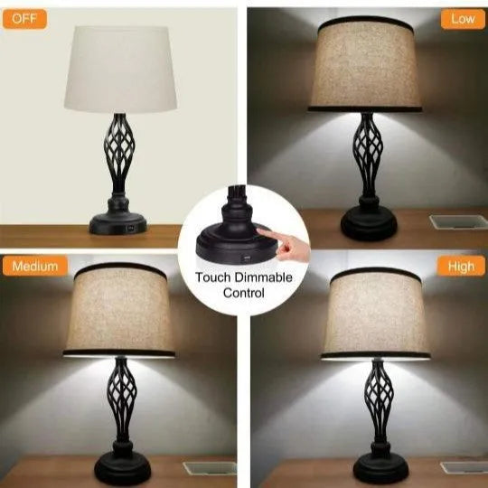 European style alloy touch control bedside table lamp with USB connection showing cold and warm light options