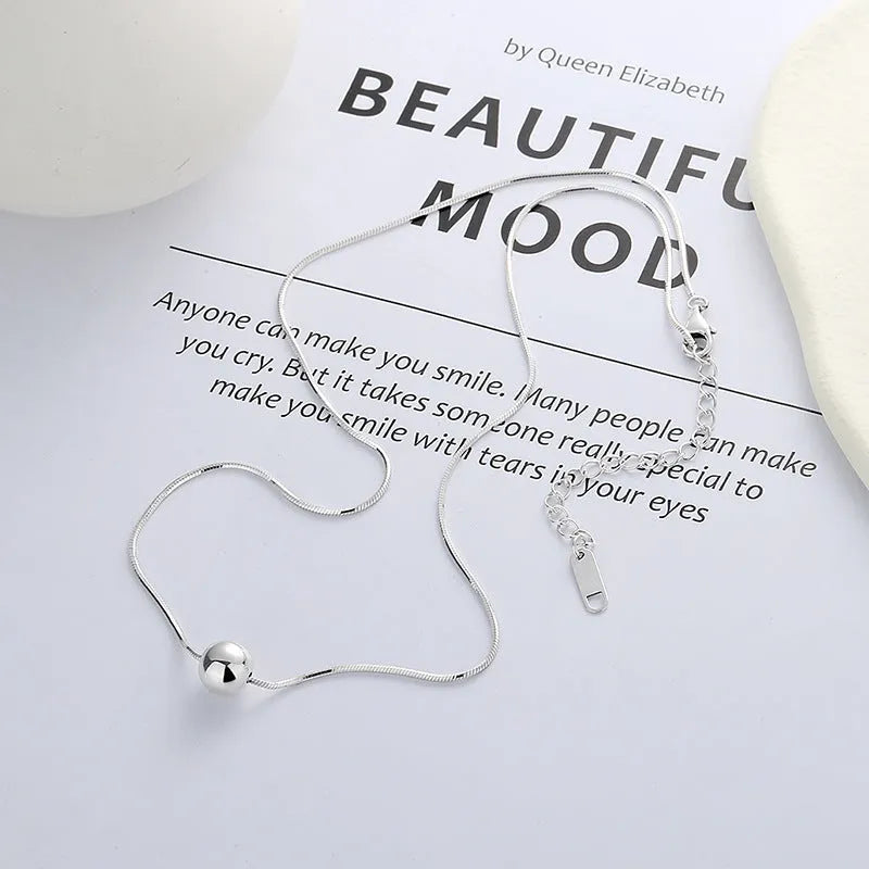 925 silver clavicle chain necklace with round pendant and small balls, ins style, YFL376 specification