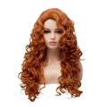 Brown long curly synthetic wig with wavy texture and heat-resistant fibres