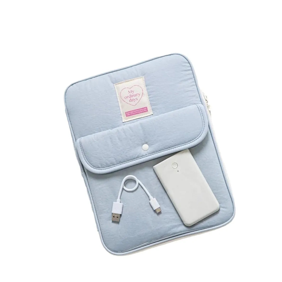Nylon snap pocket tablet PC bag for 11-inch device in black, on white background