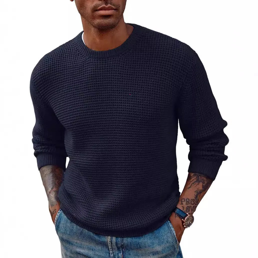 Men's solid colour round neck sweater pullover in beige, available in multiple sizes from S to 3XL
