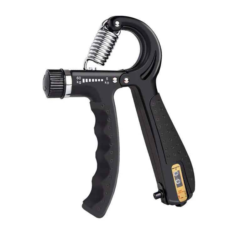 Adjustable counting gripper hand strengthener with PP body and TPR handles, black and red colour, 5-60kg resistance