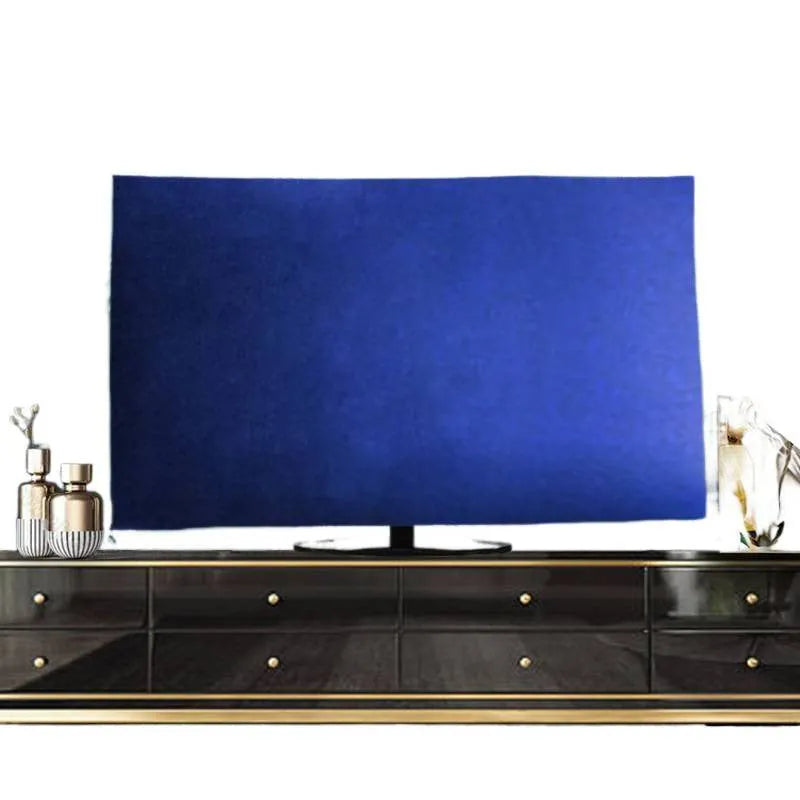A soft velvet TV dust cover in one of six colours, shown draped over a television.