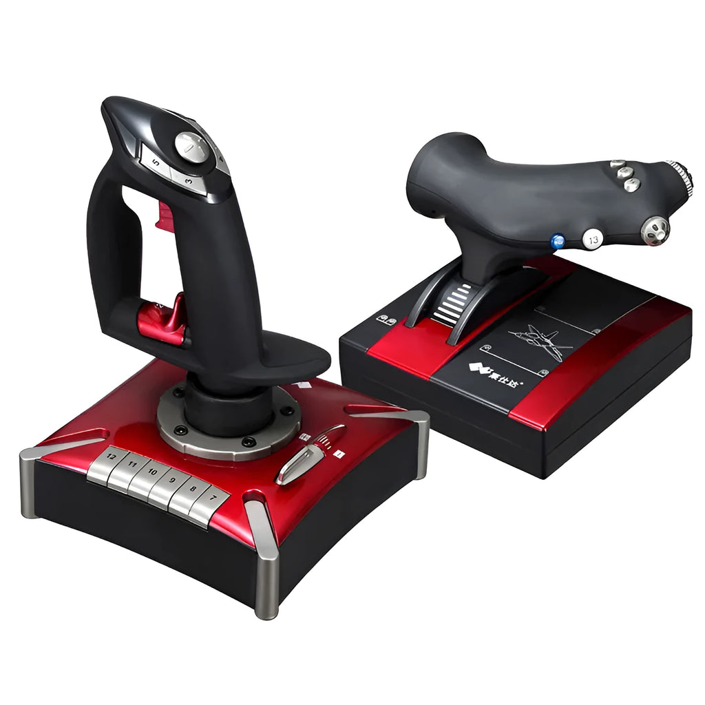 Red USB flight controller joystick for computer simulation games with vibration feedback