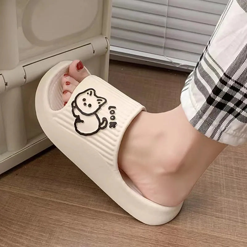 Women's cat design platform slippers in multiple colours with thick EVA sole
