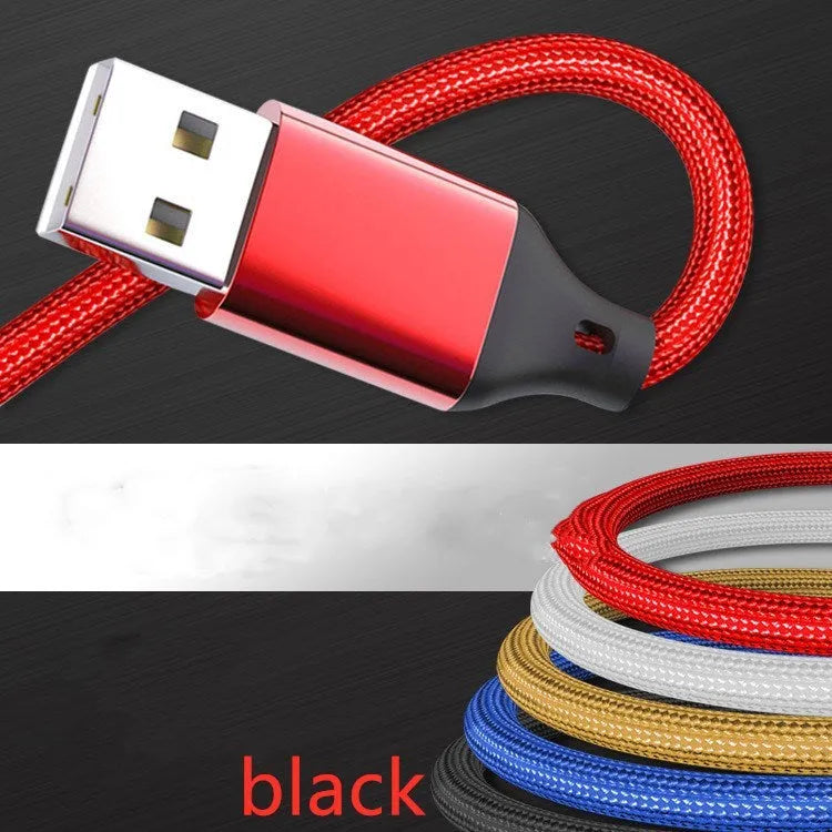 One for three charging cable data cable 1.2 metres TPE nylon braid red blue gold black silver