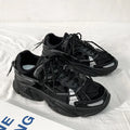 Men's black Korean style platform sports shoes with lace-up front and mesh lining.