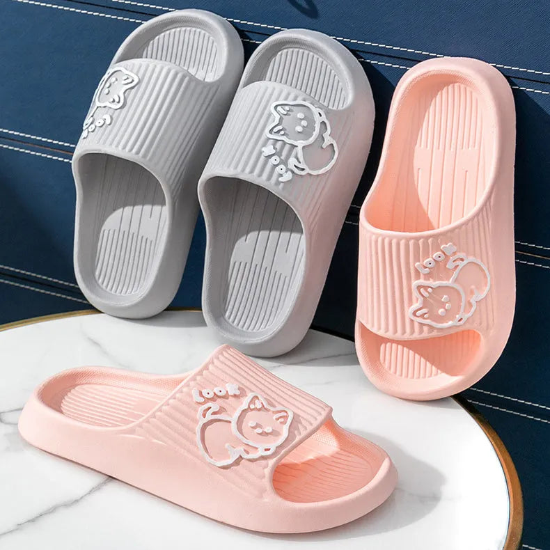 Women's cat design platform slippers in multiple colours with thick EVA sole