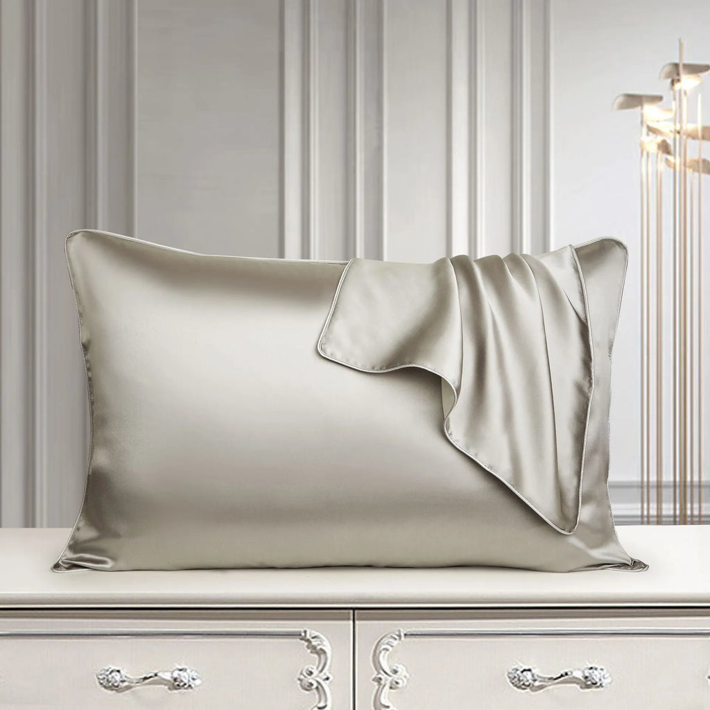100% mulberry silk pillowcase 48x74cm palace luxury style with inlaid rope edge in champagne gold