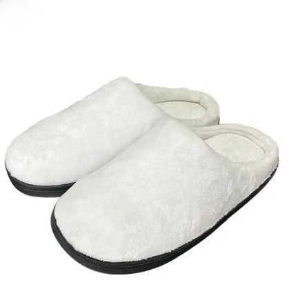 Pair of pattern-printed cotton slippers with a flannel and polyester build for warmth.