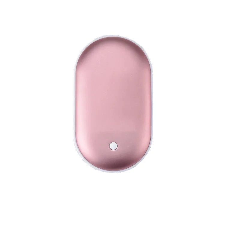 Compact rechargeable hand warmer and power bank combo unit showing colour options and digital display variants