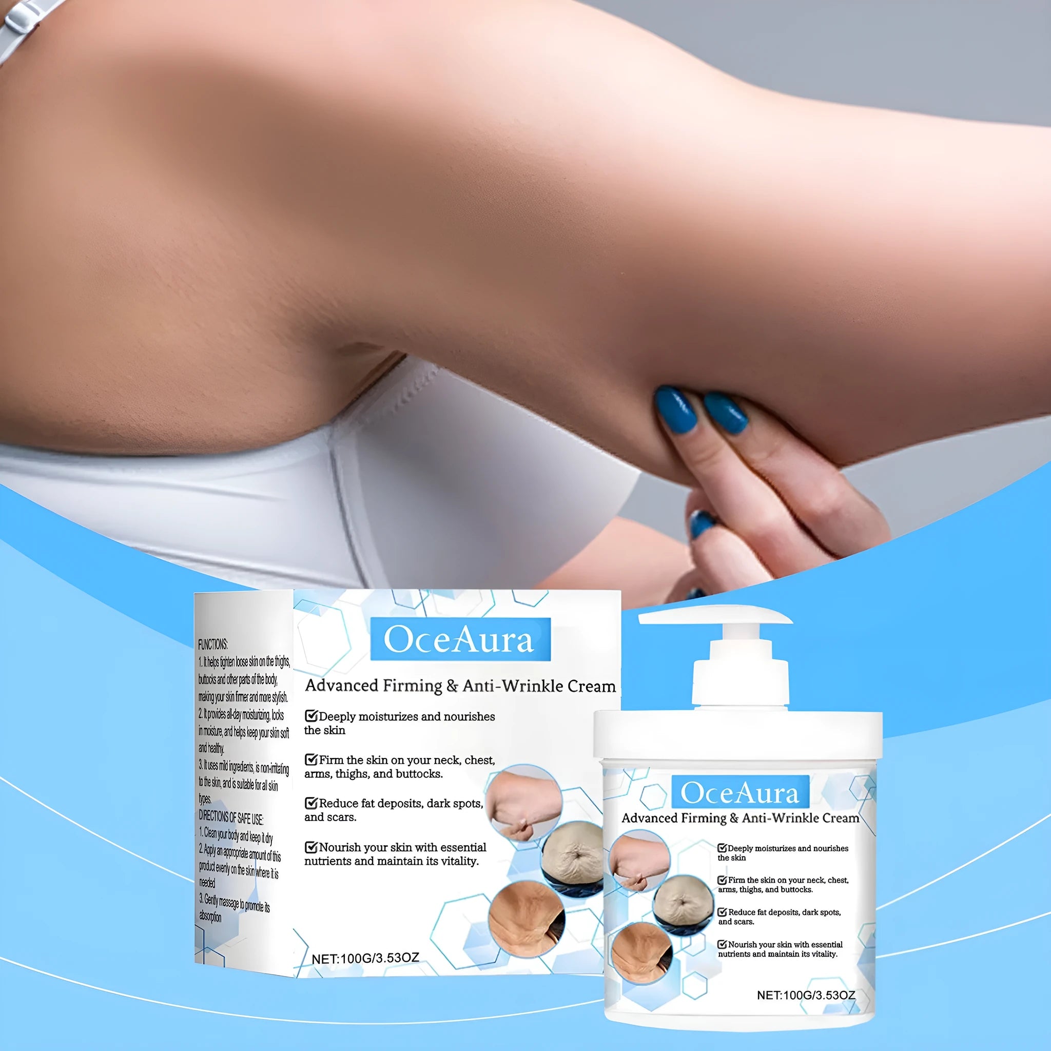 100g gentle moisturizing body cream with glycerin and hyaluronic acid in a white tub