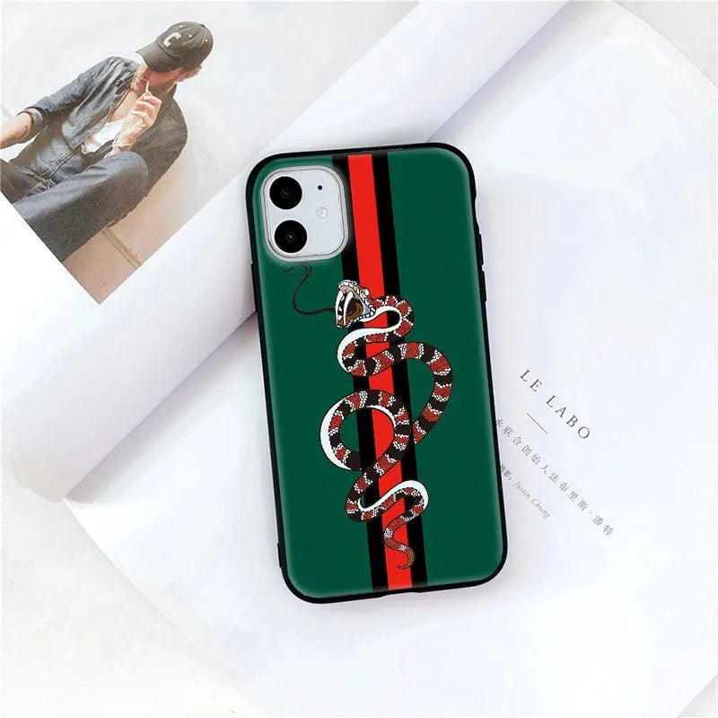 Frosted soft silicone TPU phone case with UV-printed snake cartoon design for iPhone