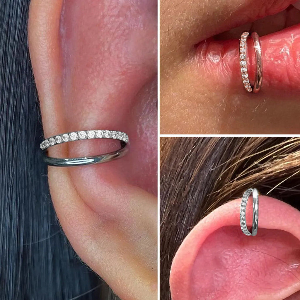 Titanium alloy fork nose ring with diamond-cut finish shown in silver colour.