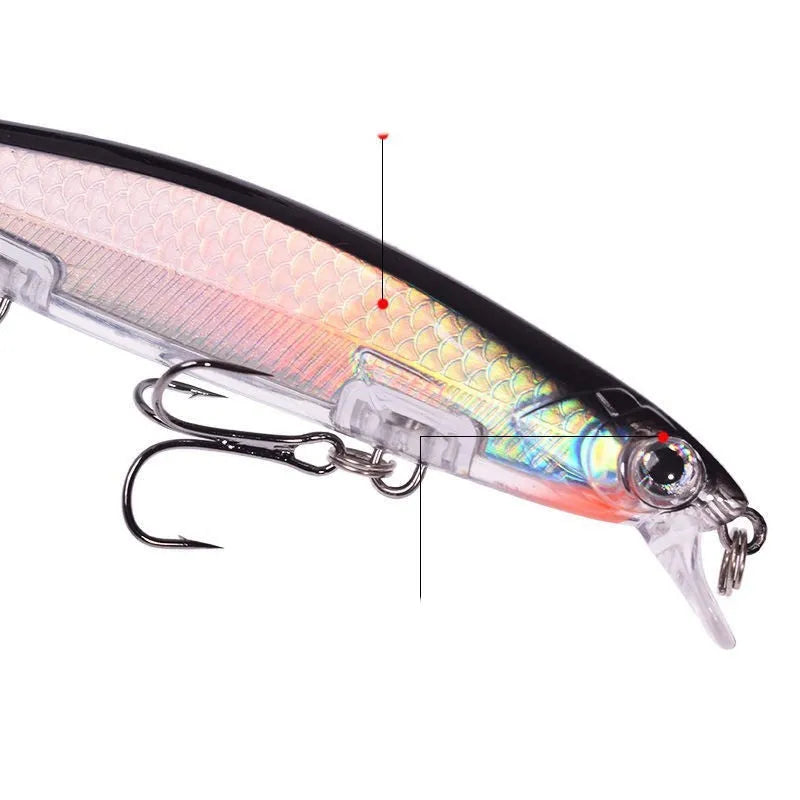 Eight colour options of 11cm 13.5g slow sinking tossing submerged suspended mino lure fishing bait