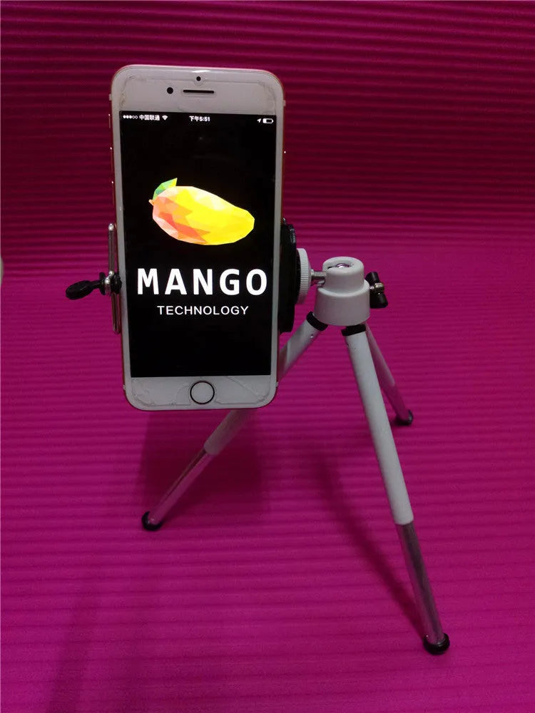 Black desktop phone holder with two-section adjustable bracket holding smartphone