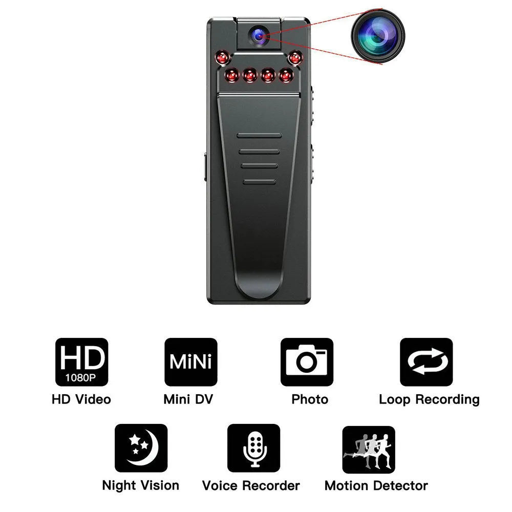Black 1080p HD security camera with adjustable mount showing night vision capability