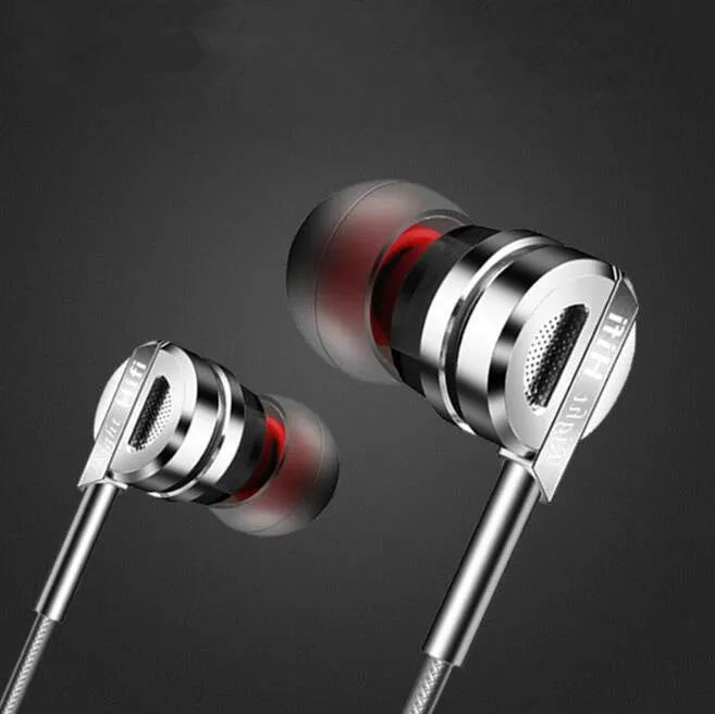 Metal double moving coil in-ear earphone with heavy bass and inline microphone in black finish