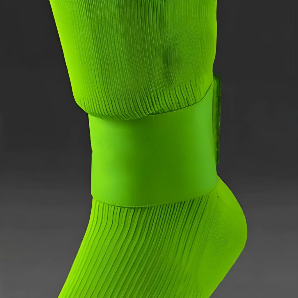Red elastic rubber football shin guard fastening belt, approximately 25cm long.