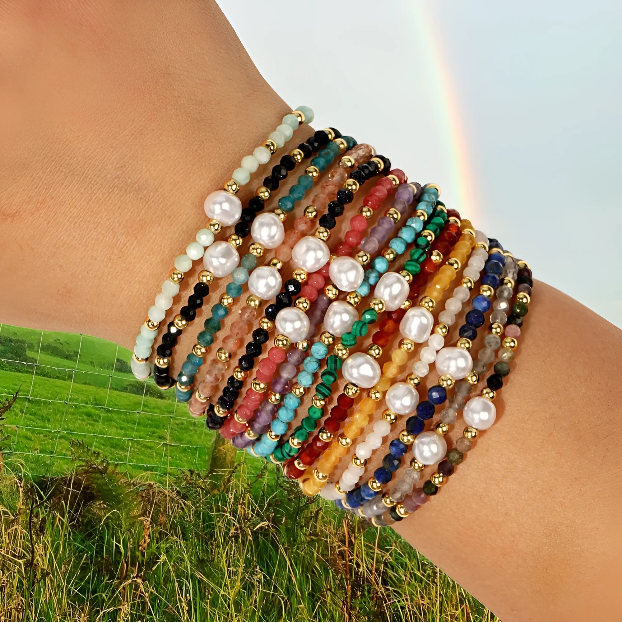 Natural stone unisex bracelet with geometric ellipse design, light luxury style, multiple colour options