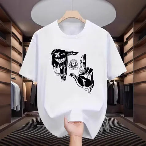 Men's cartoon-printed mesh t-shirt in bird eye polyester with round neck and short sleeves