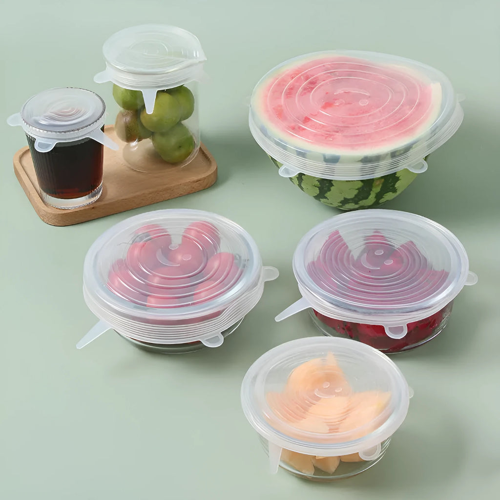 6 piece set of silicone stretch lids in six sizes from 6.5cm to 20.5cm, for bowls and jars