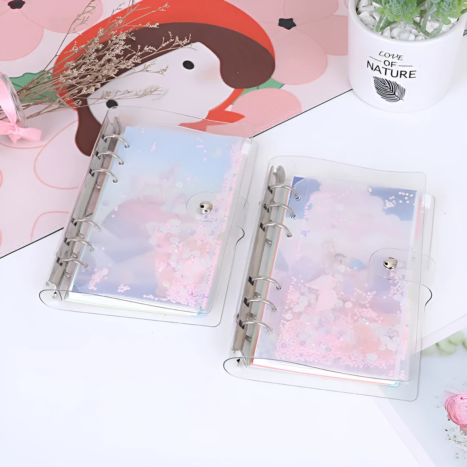 Loose leaf metal binder shell with PVC cover in castle design, 125x185mm, with pull side bag