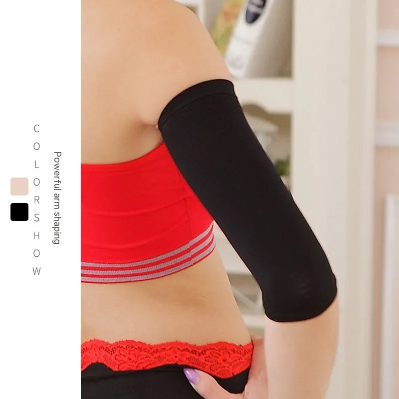 Women's black and skin colour nylon shaping arm sleeves free size