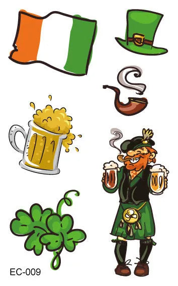St. Patrick's Day clover tattoo sticker measuring 120×75mm with water transfer printing for Irish festivals