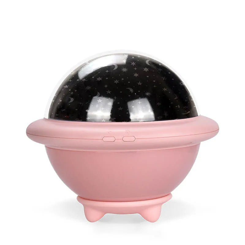 UFO-shaped starry sky projection night light in pink, white or green colour with LED lighting