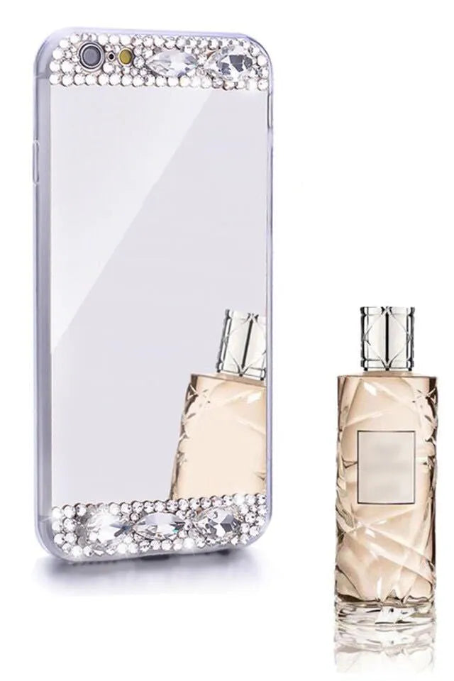 Rhinestone decorated silicone mobile phone case for Huawei and Honor phones in metallic colours